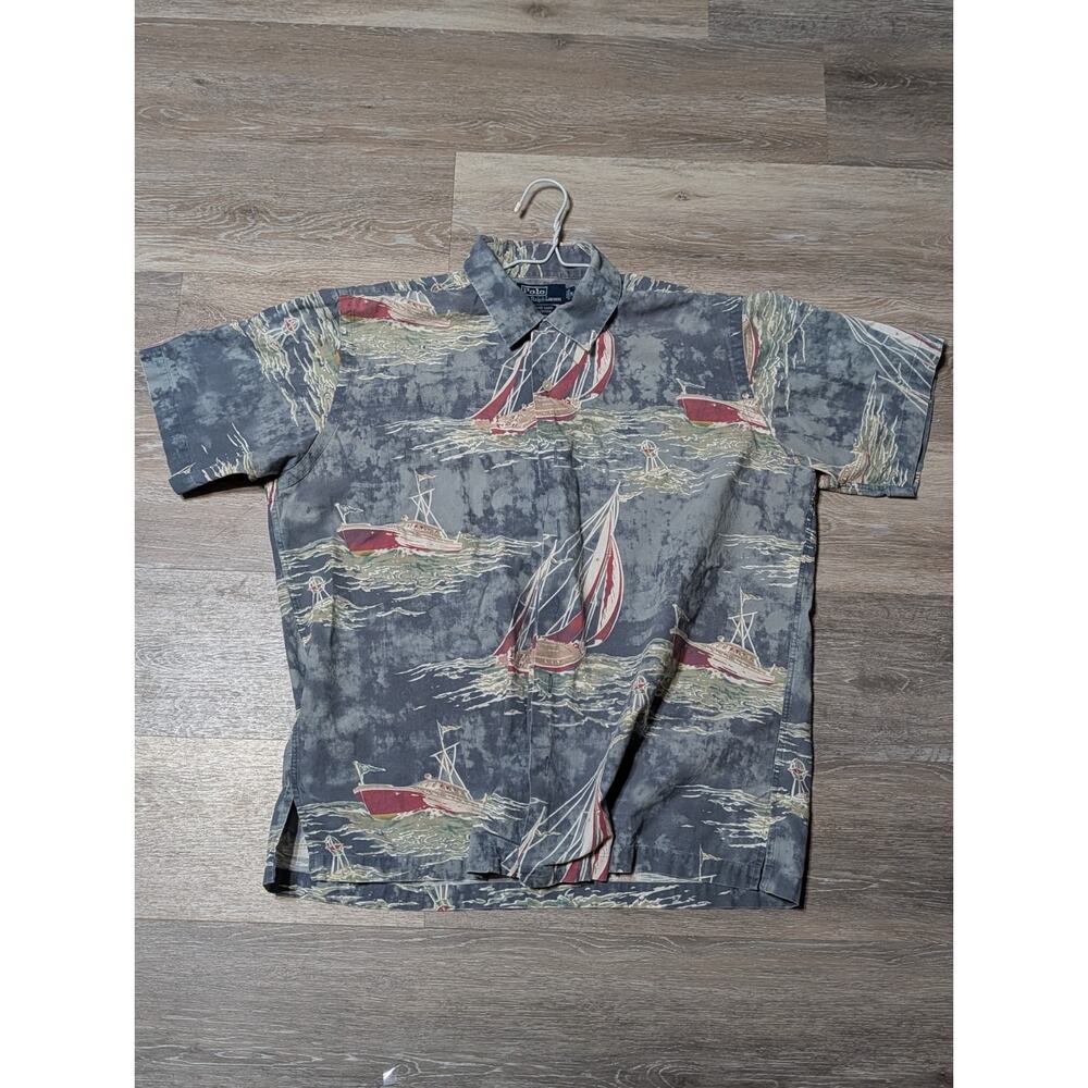 Polo Ralph Lauren Vintage Camp Y2K Nautical Sailboat Shirt Mens Medium Cotton